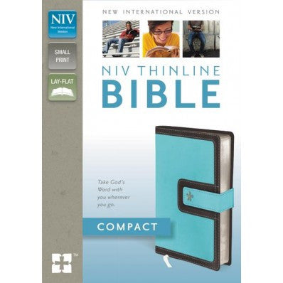 NIV, Thinline Bible, Compact, Imitation Leather, Blue/Brown, Red Letter Edition