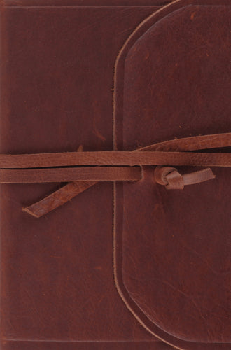 ESV Large Print Compact Bible Natural Leather, Brown, Flap with Strap