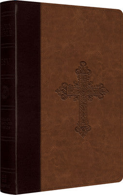 ESV Large Print Compact Bible (TruTone, Burgundy/Tan, Vintage Cross Design)